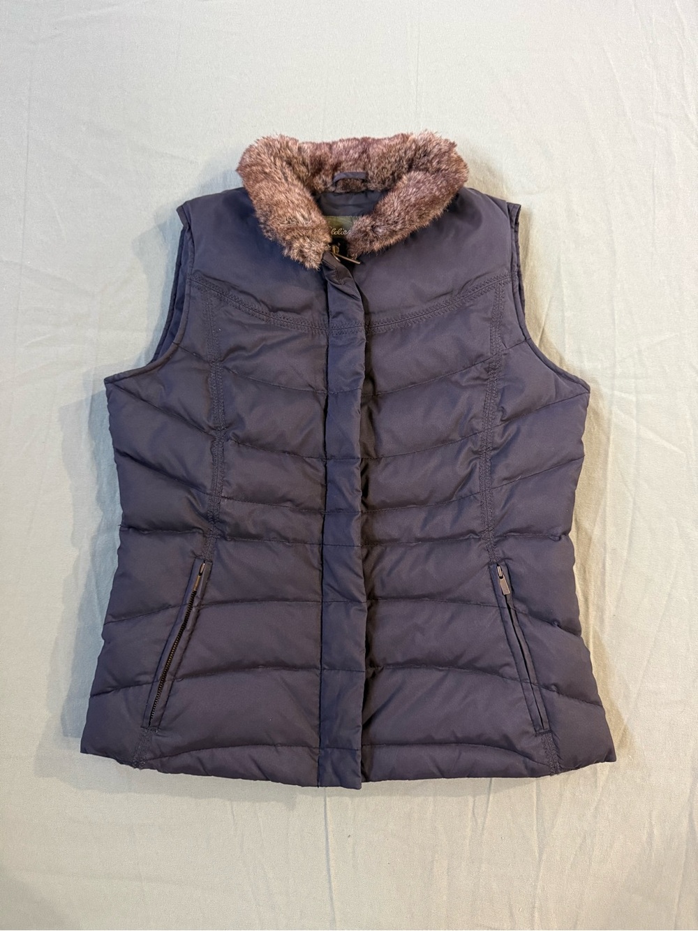 Women's Eddie Bauer Goose Down Faux Fur Vest Black S